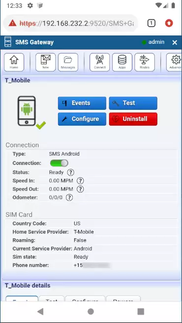 mobile connection details page on android