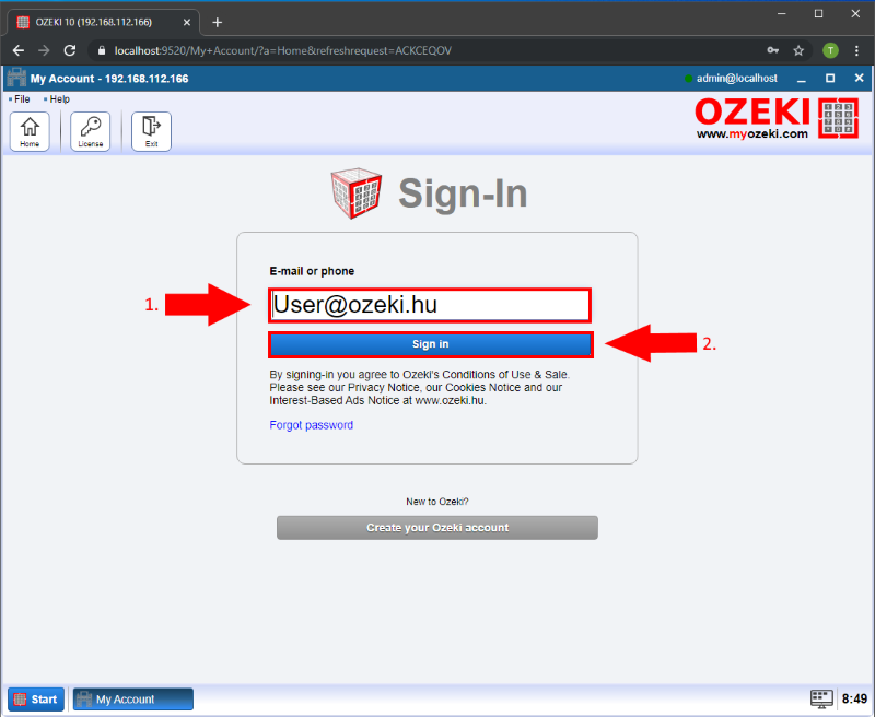 login with your ozeki account