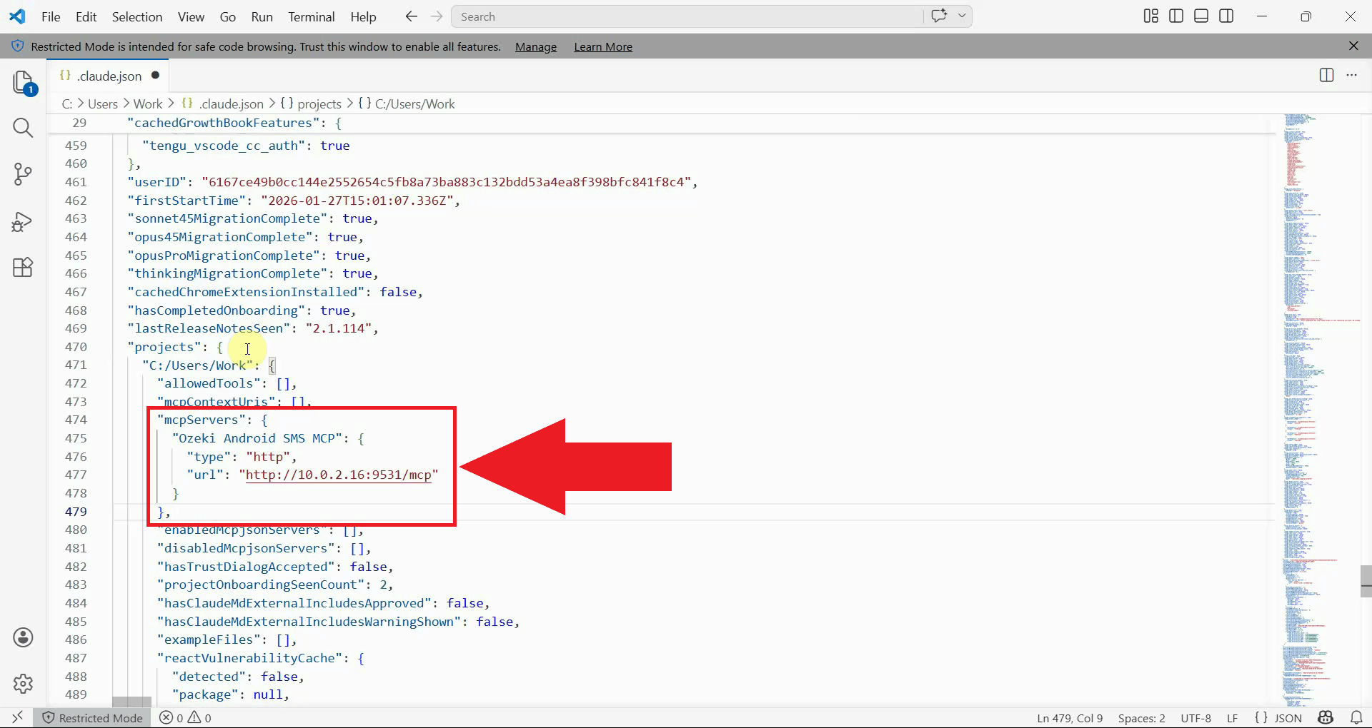 Add Android SMS MCP server to Claude Code config
