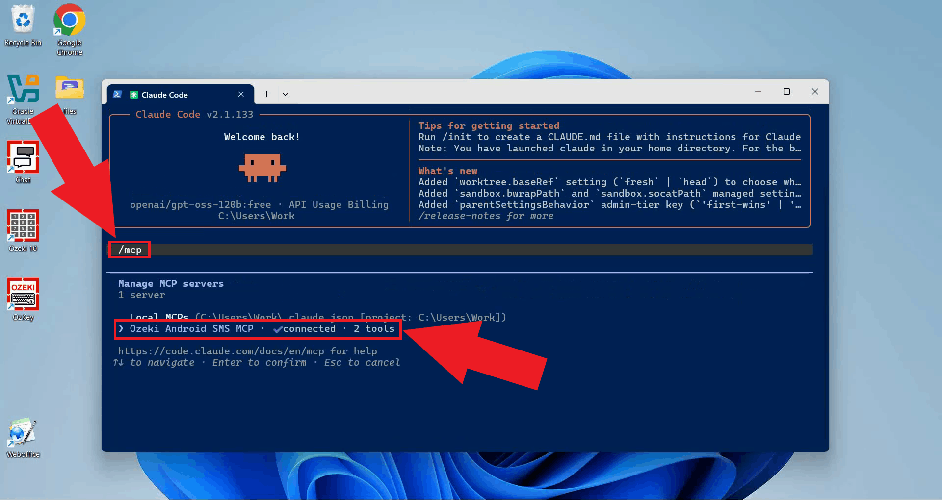 Run /mcp command and check connection status