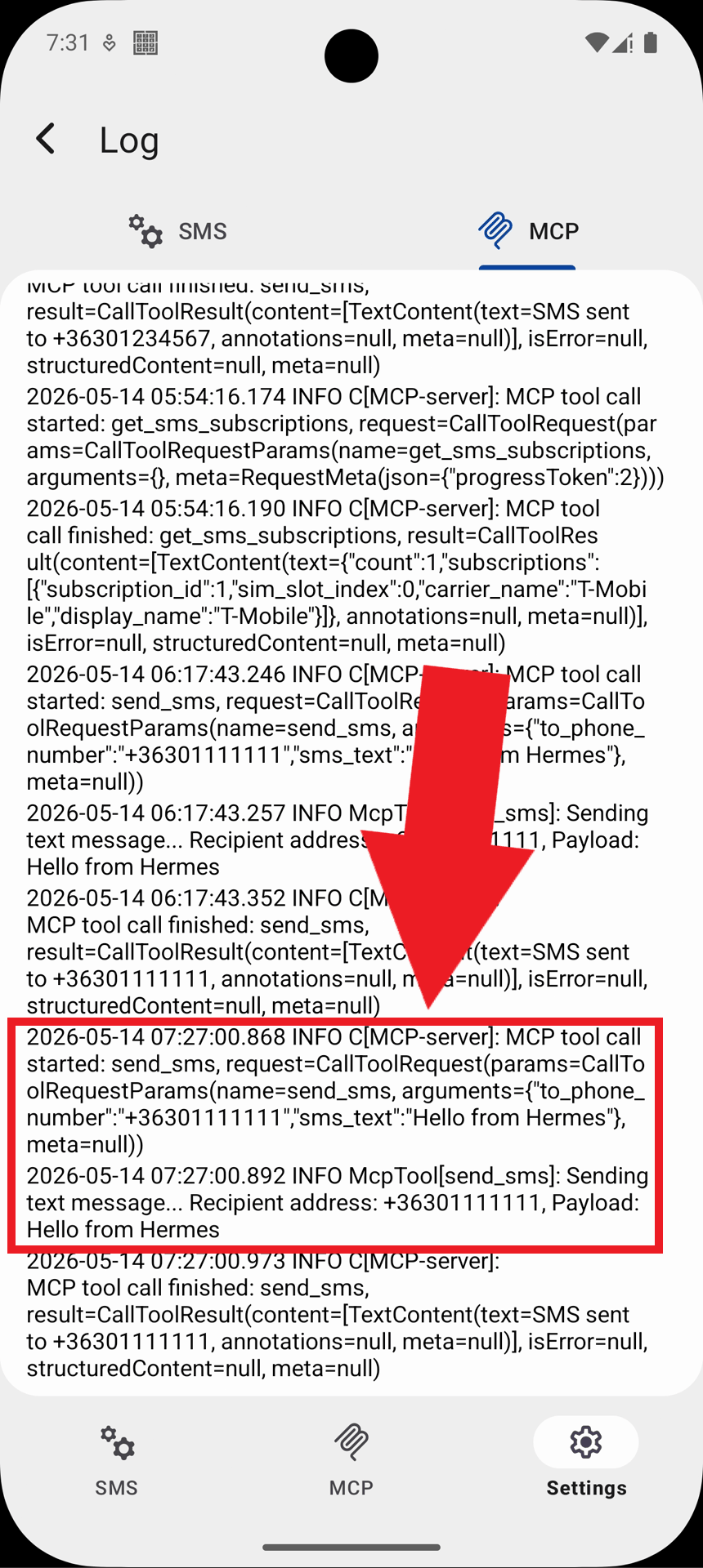 View MCP logs