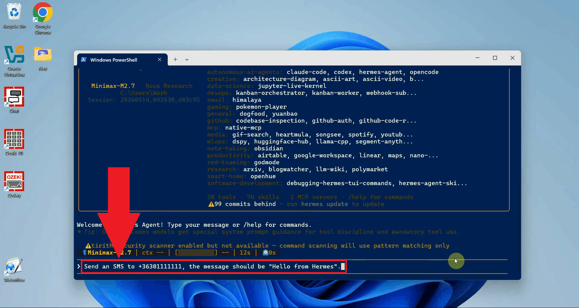 Instruct Hermes Agent to send a message