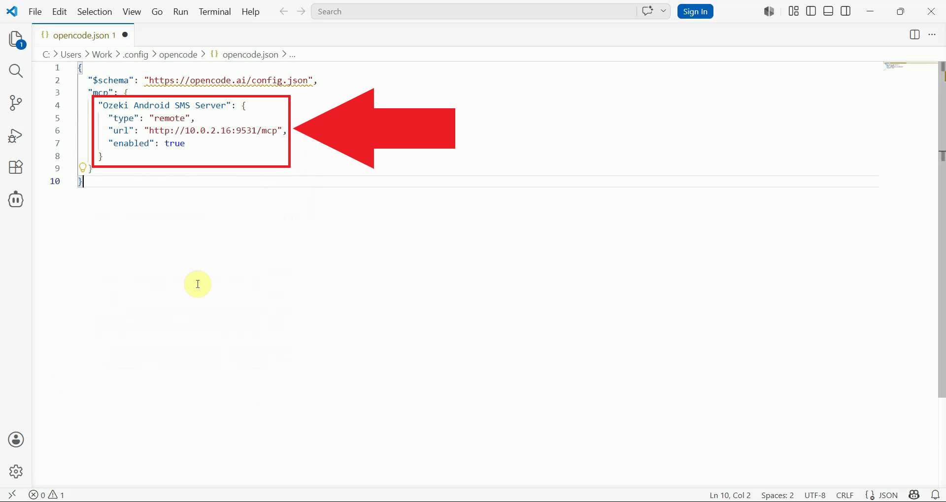 Add Android SMS MCP server to config