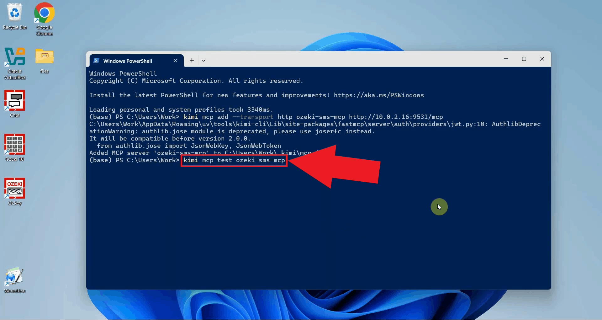Execute MCP test command