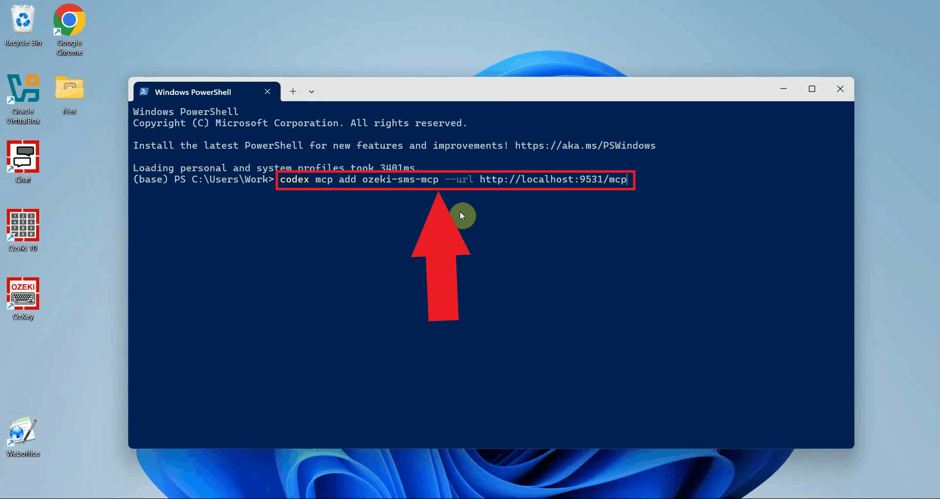 Run codex mcp add command