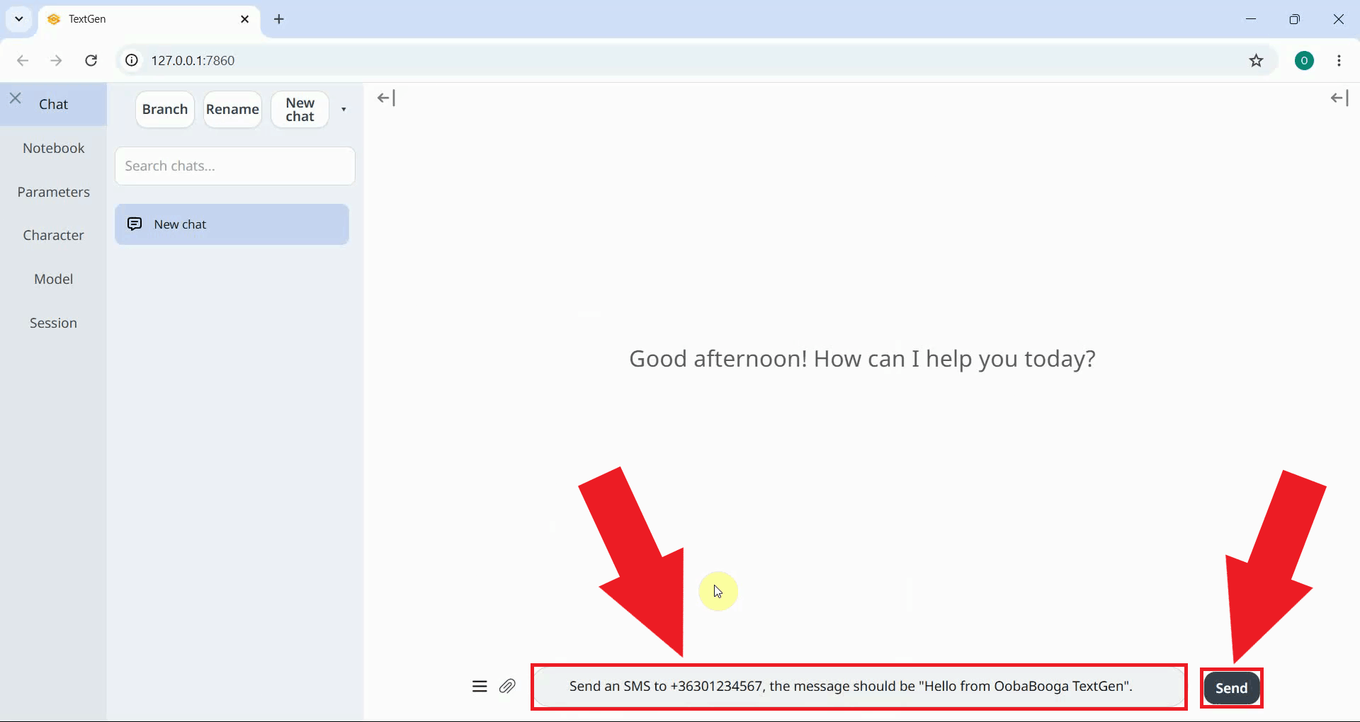 Ask LLM to send an SMS