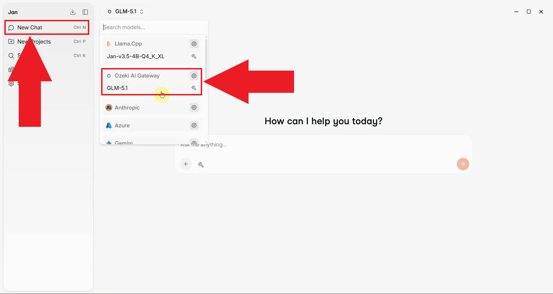 Start new chat and select provider