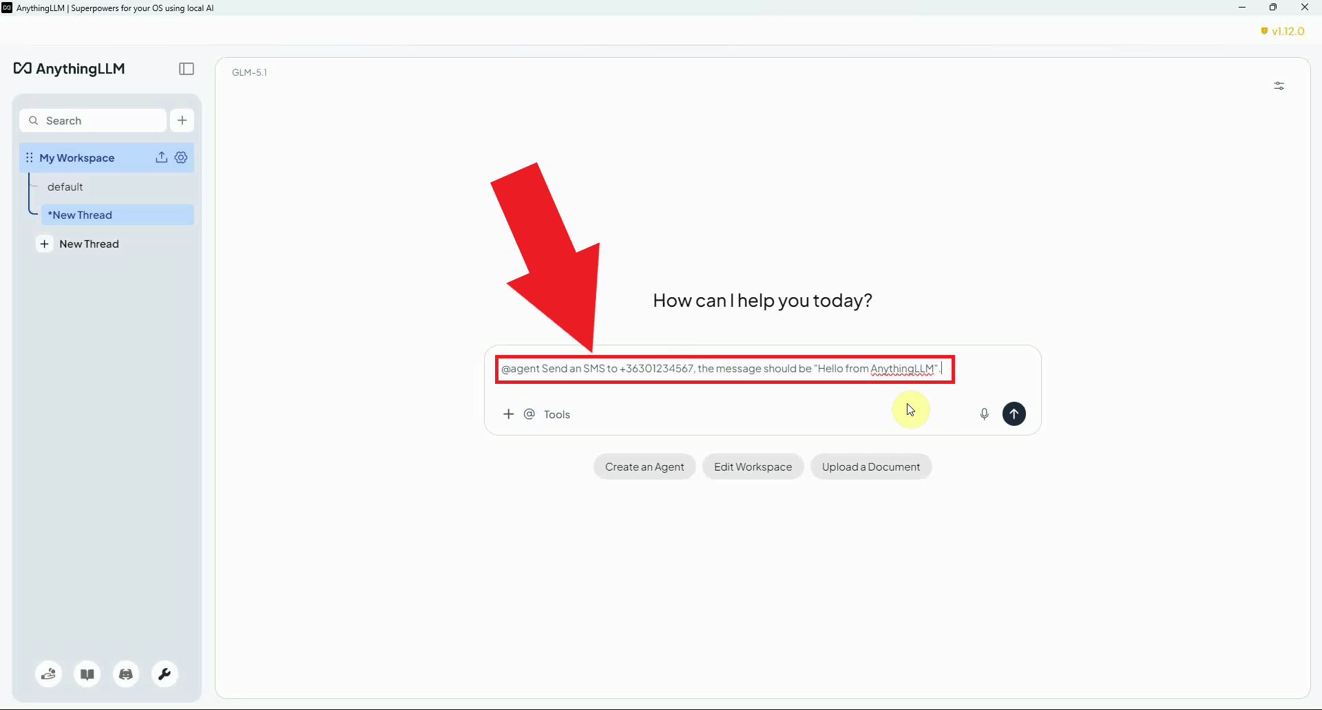 Ask AI to send an SMS message