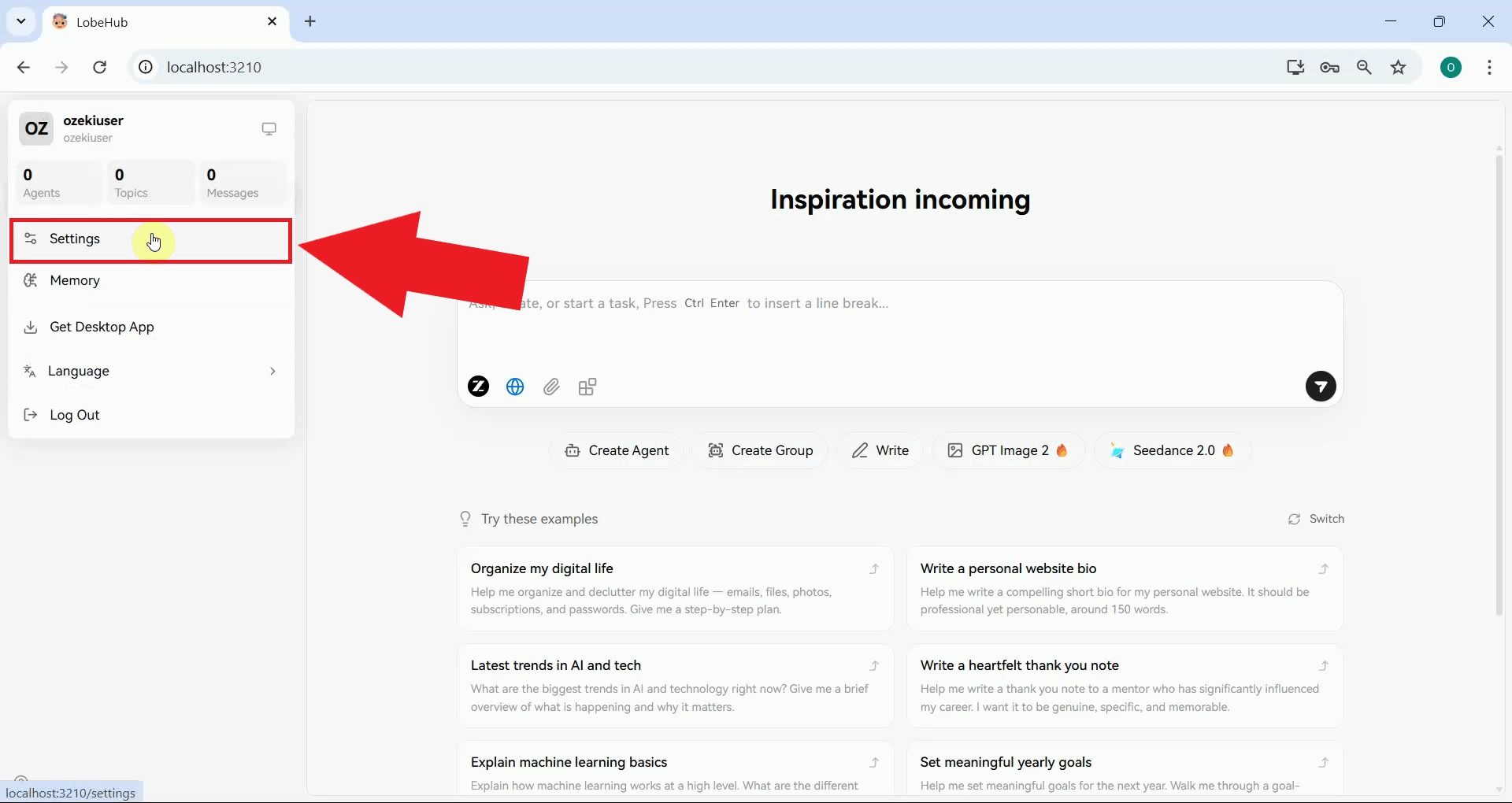 Open LobeChat settings