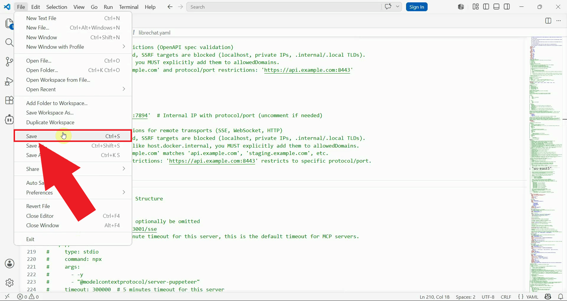 Save config file and close text editor