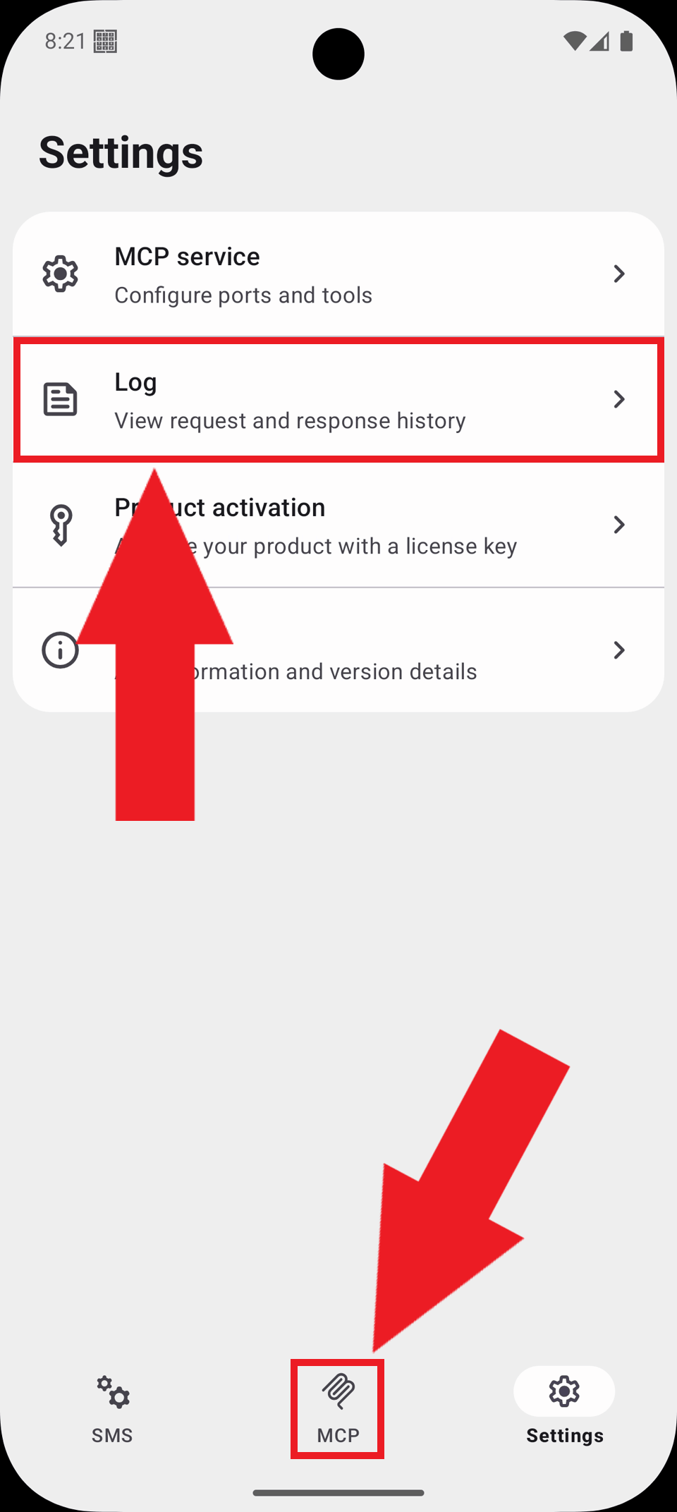 Open logs in gateway settings