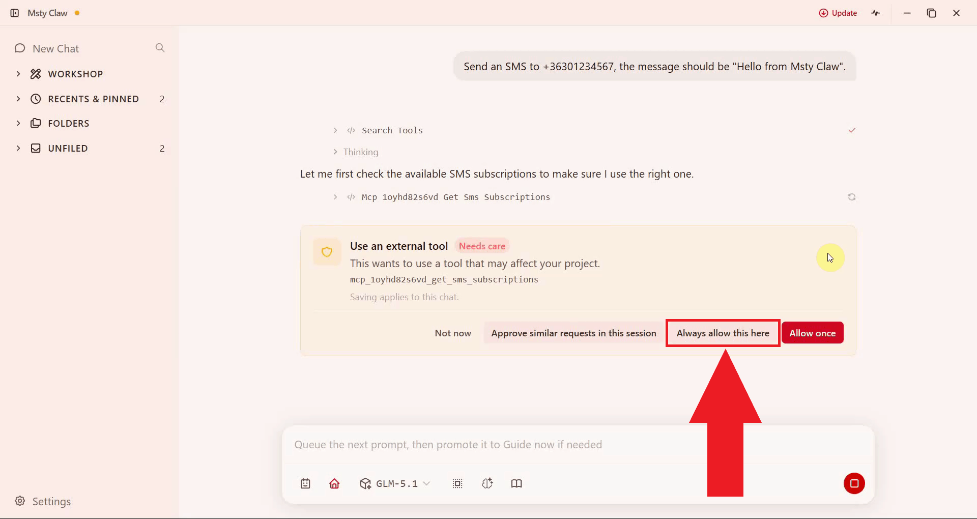 Approve tool use if prompted