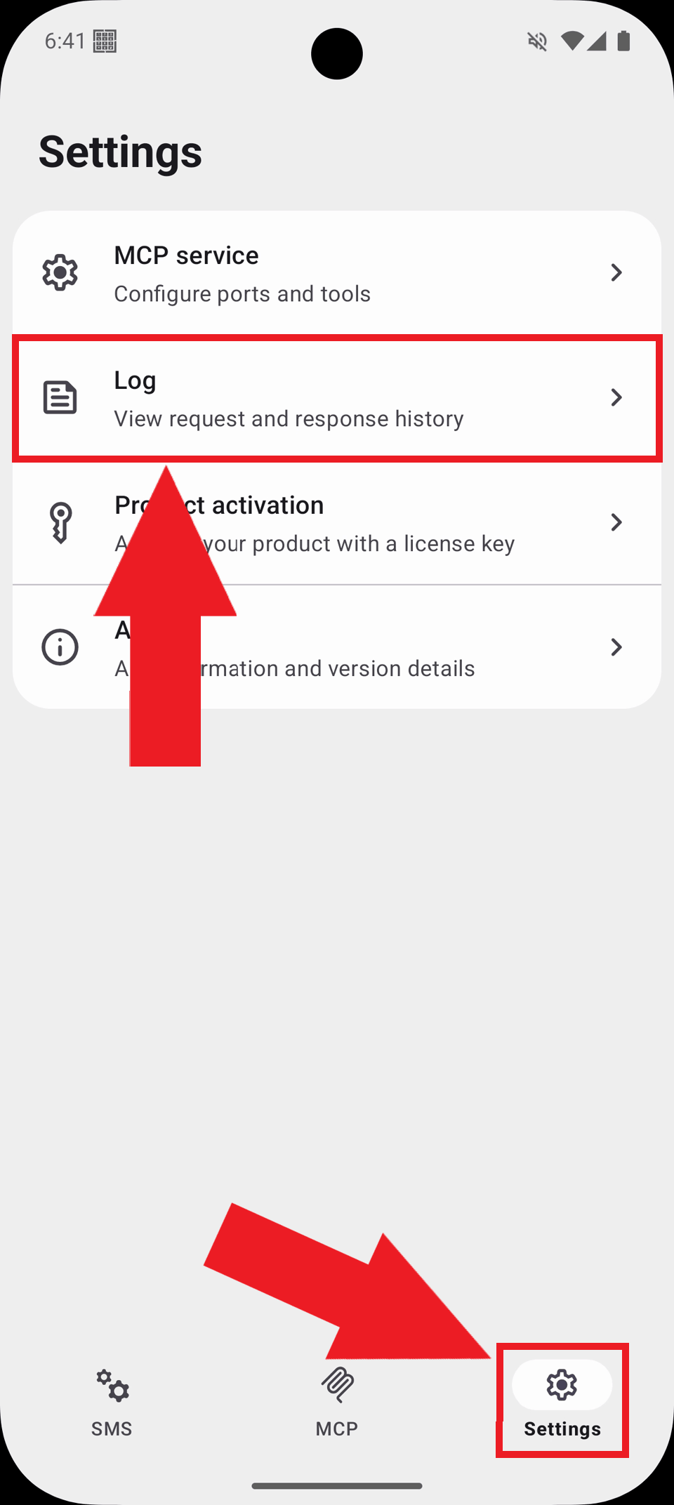 Open logs in gateway settings