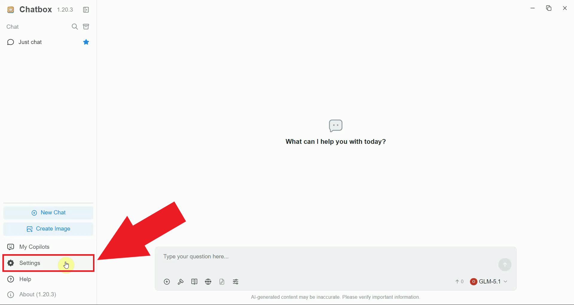 Open settings menu