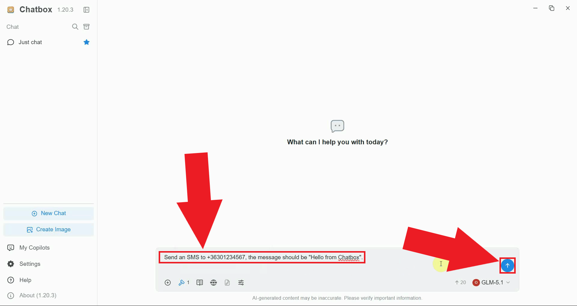 Instruct AI to send an SMS