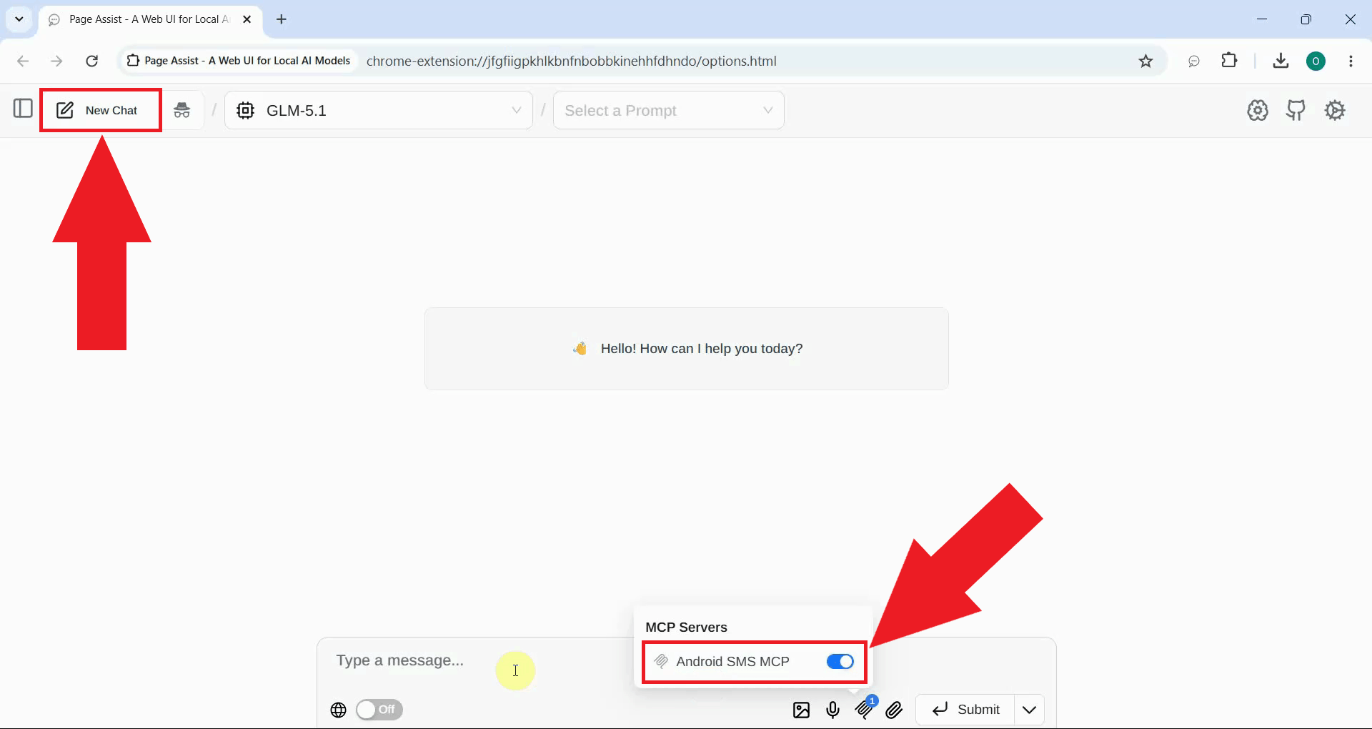 Start new chat and ensure the MCP server is enabled