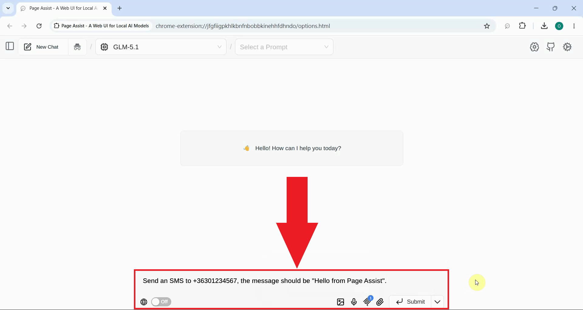 Instruct AI to send an SMS