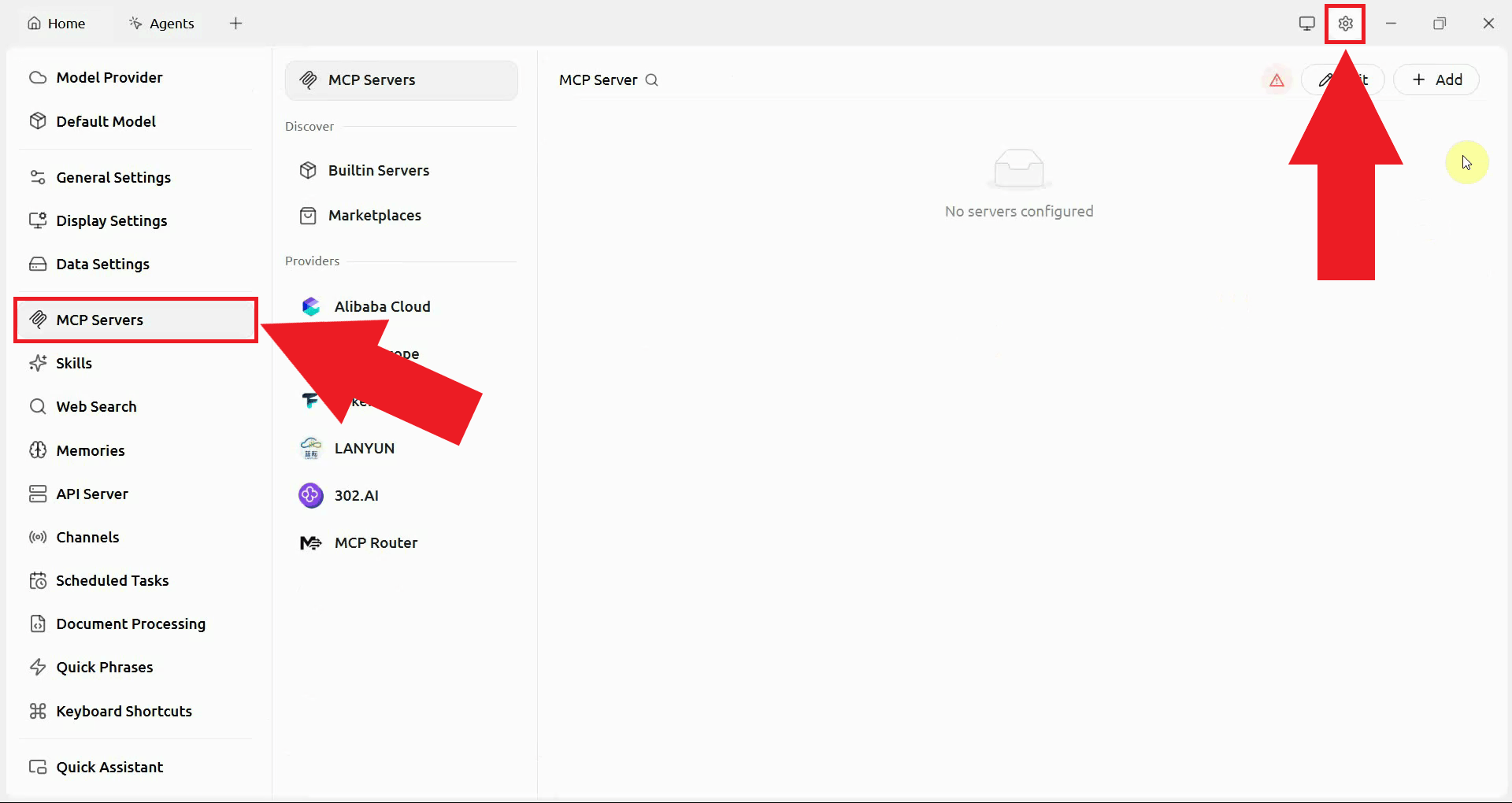 Navigate to MCP Servers in settings