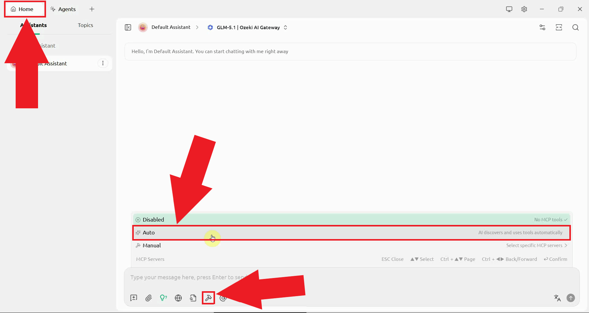 Start a new chat and enable auto tool use